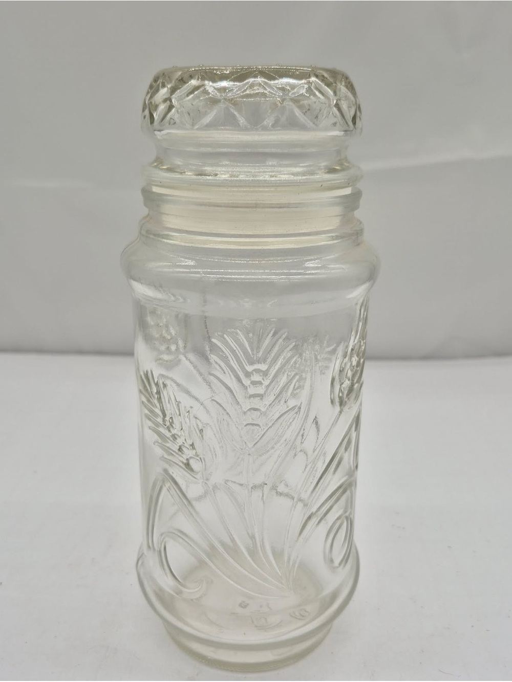 VTG PLANTERS PEANUTS Mr Peanut 1982 Glass Canister Jar W Lid Wheat Pattern Retro